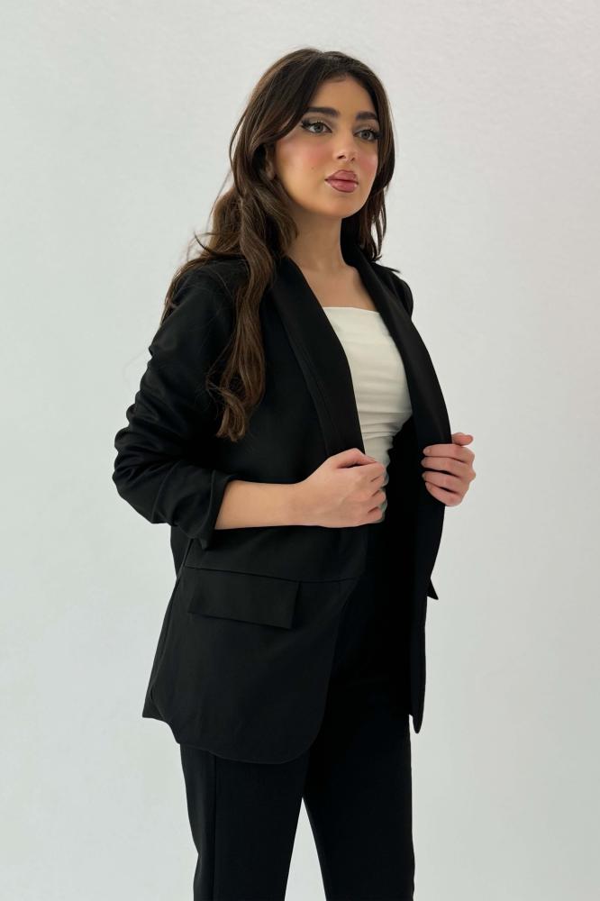 Black Notched Lapel Jacket with Cuffed Sleeves المقاس:(M - 38)
