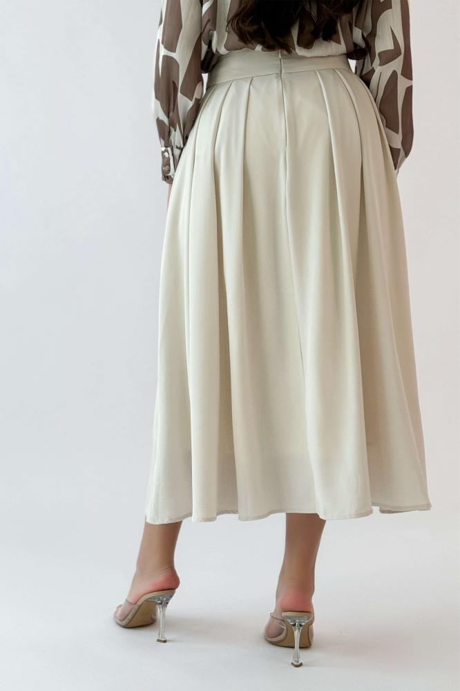 Beige midi flare skirt المقاس:(S - 36)