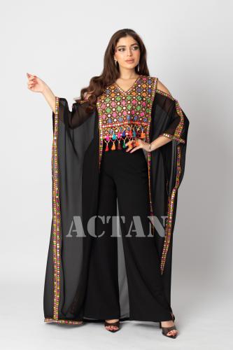 chiffon jumpsuit with fringe المقاس:(L)
