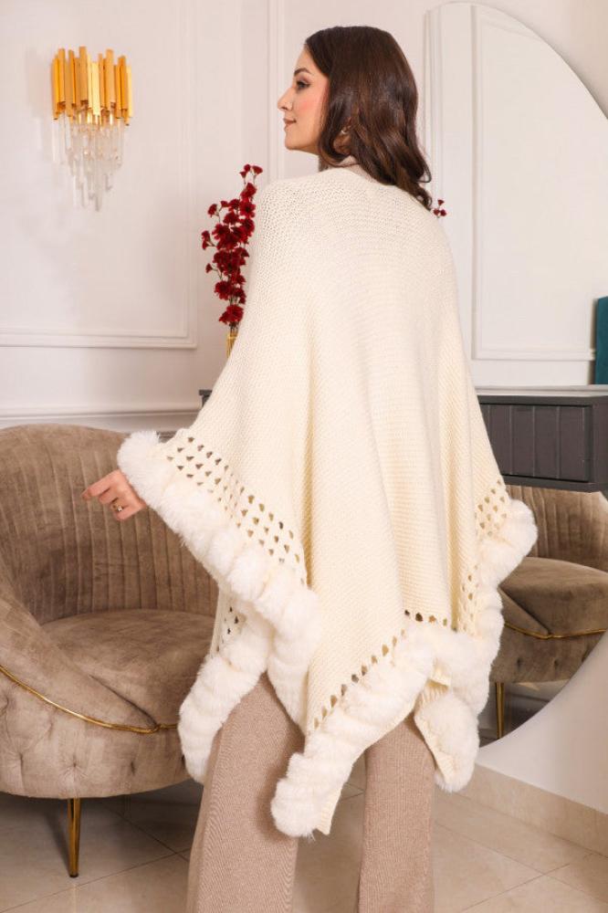 Black wool shawl with white cardigan sleeves المقاس:(Free Size)