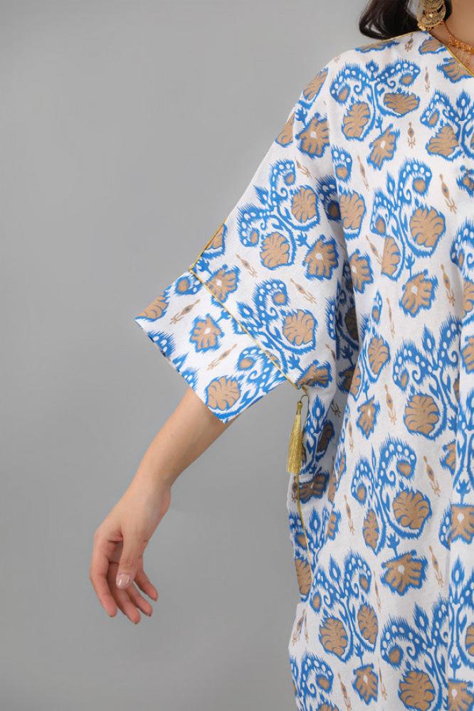 Blue butterfly print jalabiya المقاس:(Free Size)