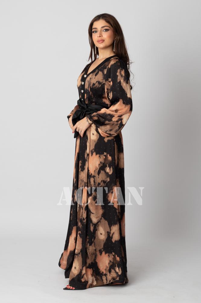 Brown long chiffon cloche dress المقاس:(M - 38)