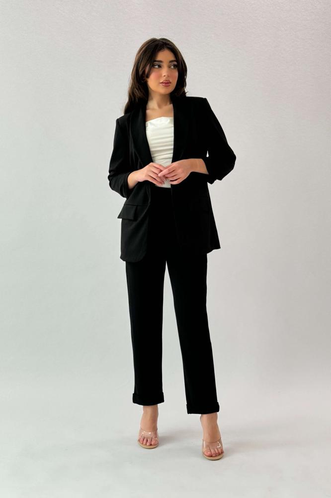 Black Notched Lapel Jacket with Cuffed Sleeves المقاس:(M - 38)