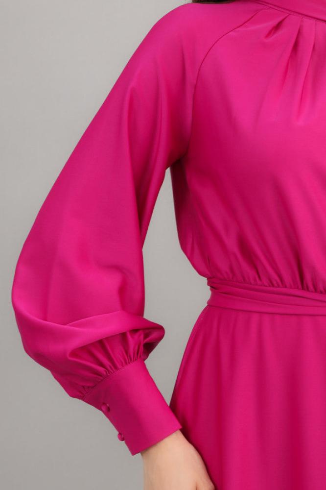 Fuchsia High Neck Overlapping Midi Dress المقاس:(L - 40)