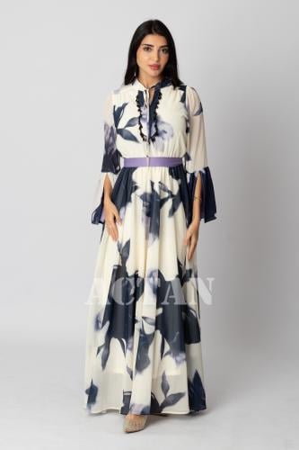 Long floral print dress with fringe المقاس:(L - 40)