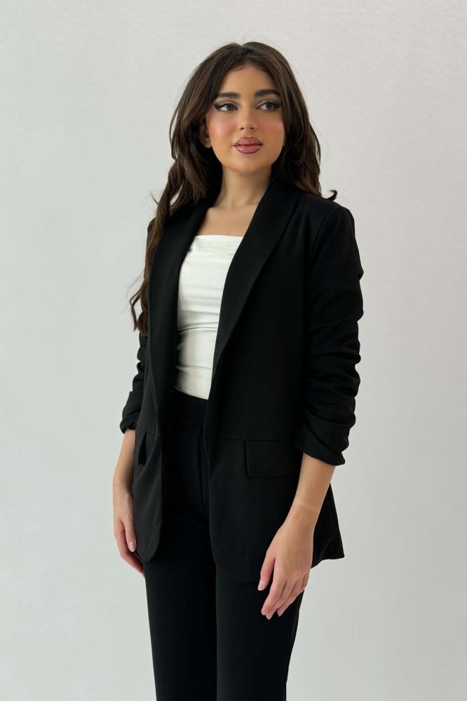 Black Notched Lapel Jacket with Cuffed Sleeves المقاس:(M - 38)