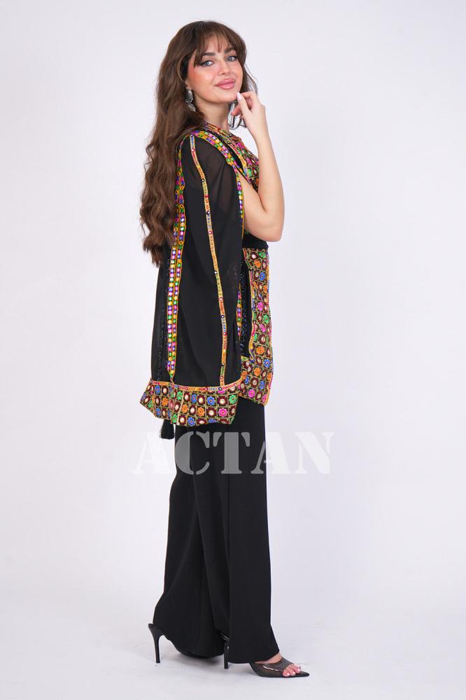Jumpsuit with embroidered cape المقاس:(M)