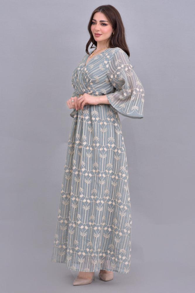 Tiffany Gold Embroidered Lace Dress المقاس:(S)