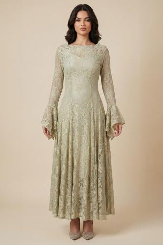 فستان ميدي دانتيل لون أخضر فاتح المقاس:(XL - 14)
