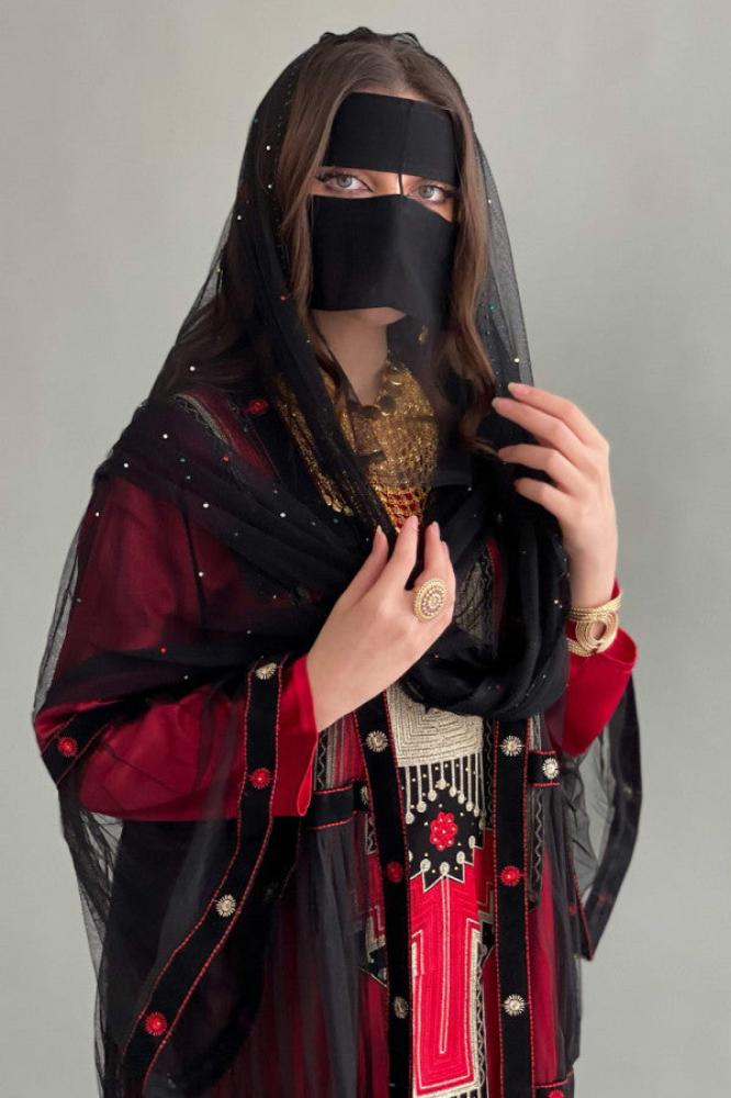 Two-piece embroidered traditional red jalabiya المقاس:(L)