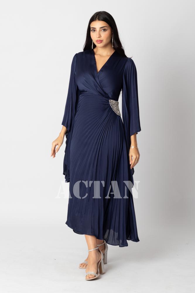 Pleated satin midi dress المقاس:(XL - 42)