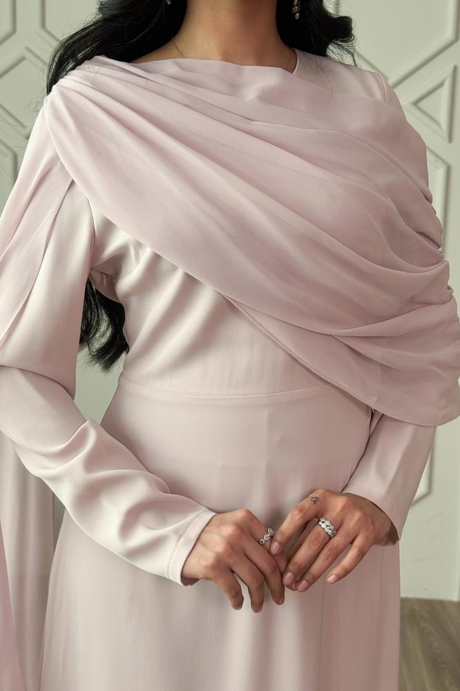 Pink chiffon draped maxi dress المقاس:(L - 40)