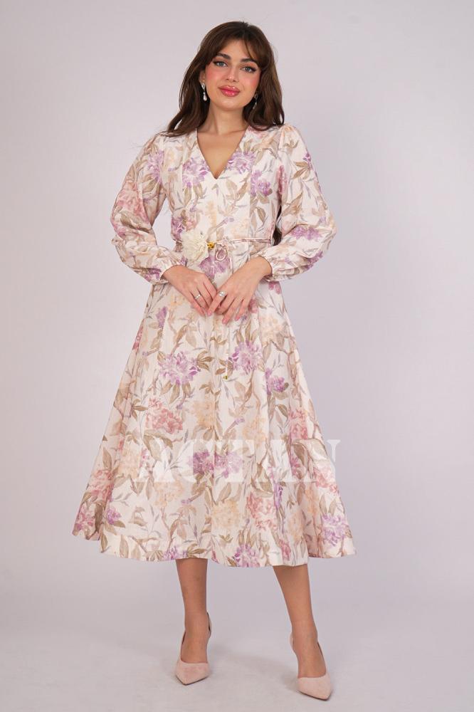 Beige floral midi dress المقاس:(S - 36)