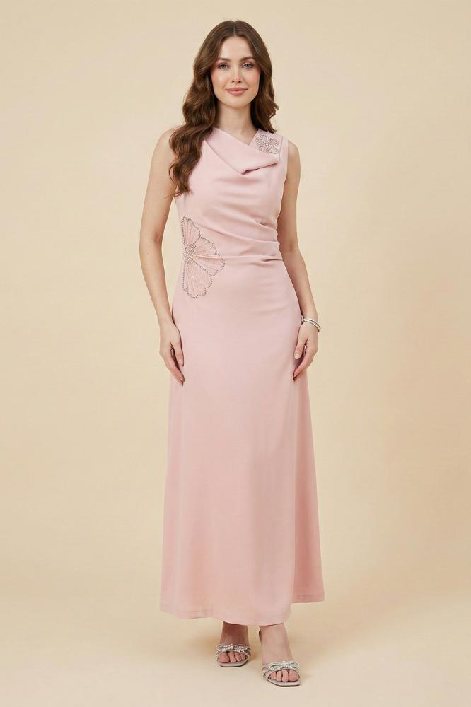 Pink Draped Sequin Maxi Dress المقاس:(XXL - 44)
