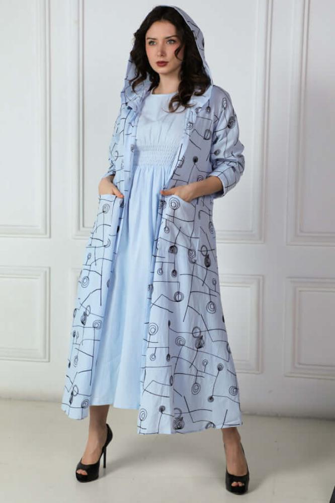 Sky Blue Hooded Dress and Waist Dress Set المقاس:(XL)