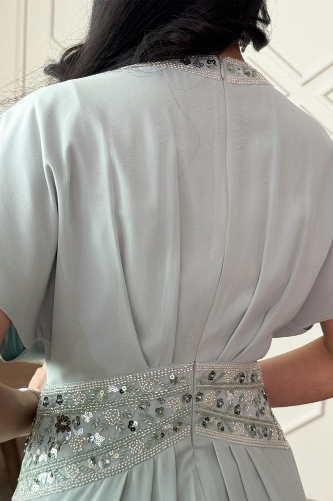 Light blue chiffon jalabiya with sequins المقاس:(L - 40)