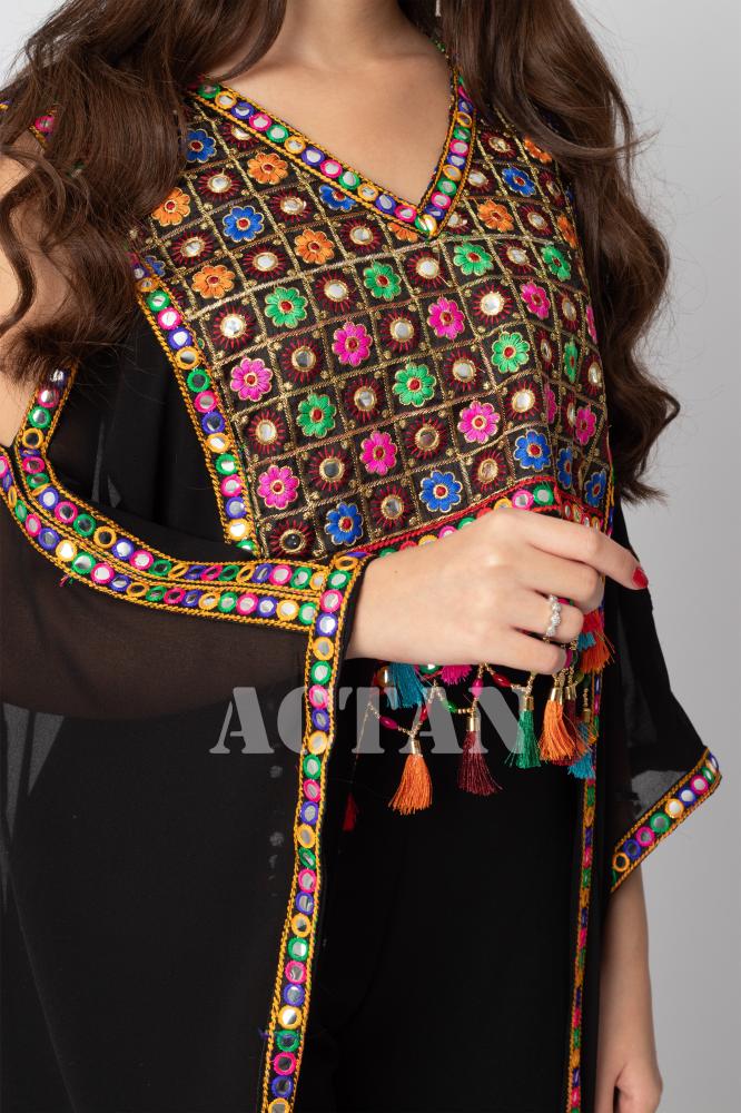 chiffon jumpsuit with fringe المقاس:(L)