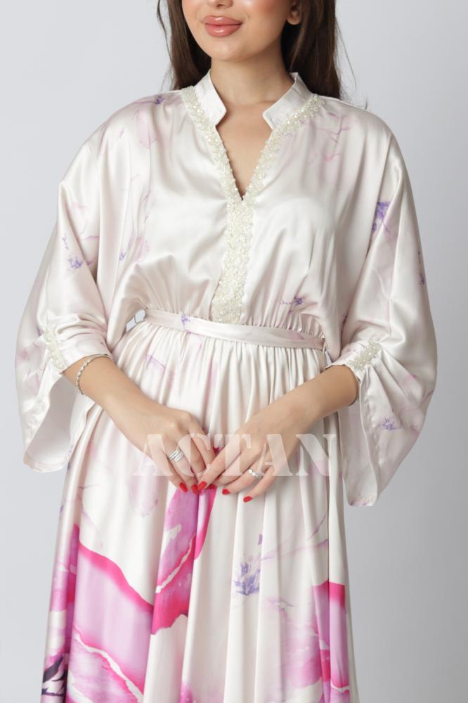 Beaded Satin Maxi Dress المقاس:(XL-42)