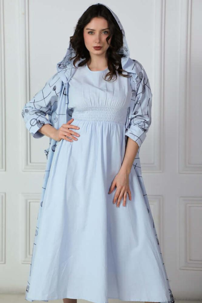 Sky Blue Hooded Dress and Waist Dress Set المقاس:(XL)