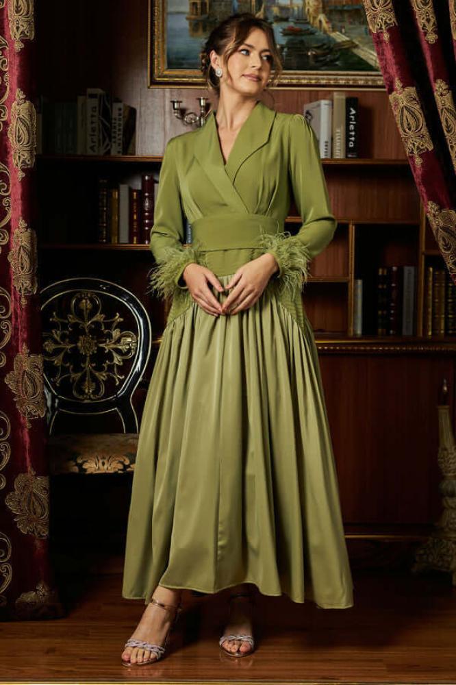 Green split-design cloche dress المقاس:(M)