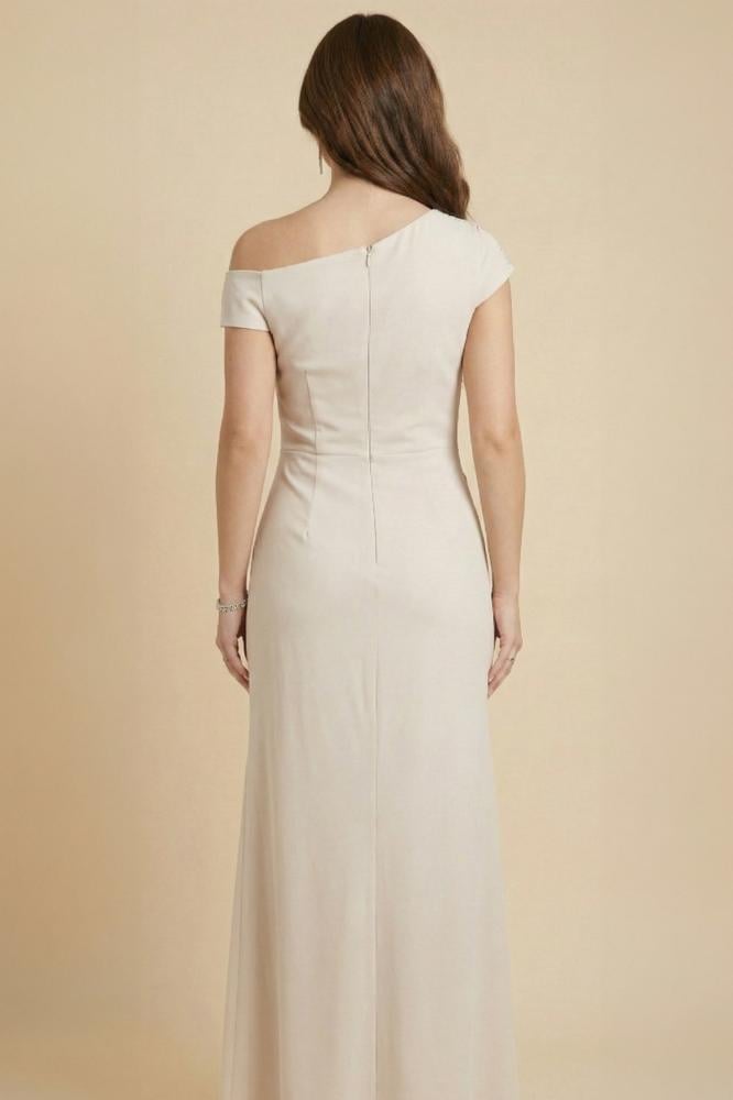 Beige sequined draped bodycon dress المقاس:(XL - 42)