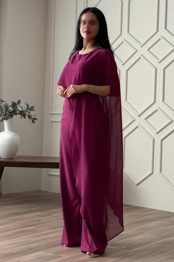 Fuchsia sequin jumpsuit with scarf المقاس:(L)
