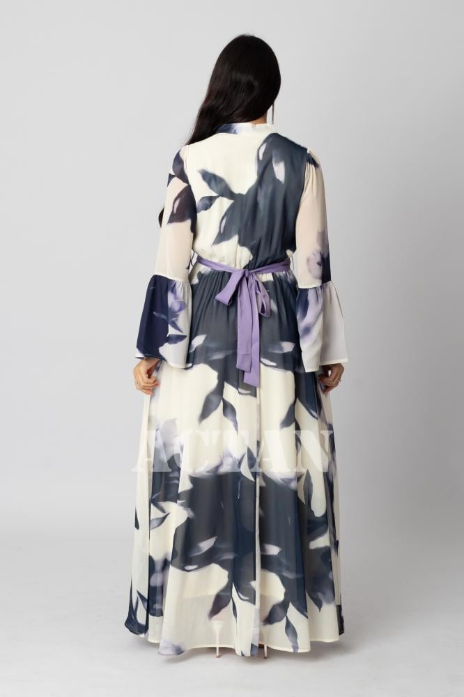 Long floral print dress with fringe المقاس:(L - 40)