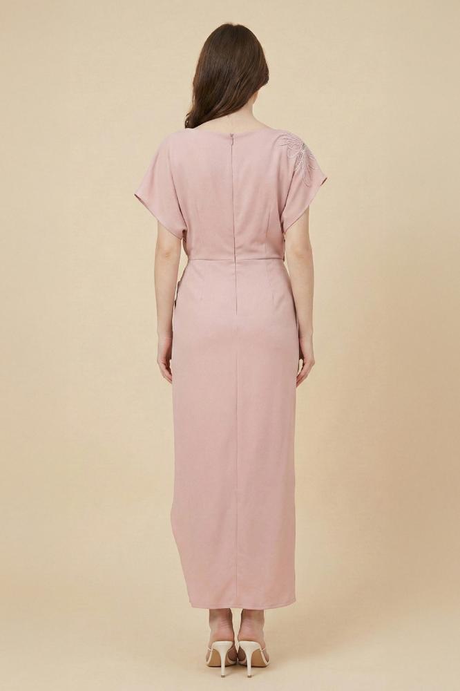 Pink floral off-the-shoulder maxi dress المقاس:(S - 36)
