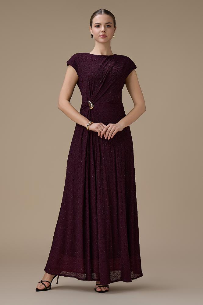 فستان طويل بنفسجي بتفصيلية جانبية المقاس:(XXL - 44)