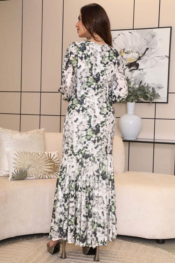 Long green draped dress with crystals المقاس:(L - 40)