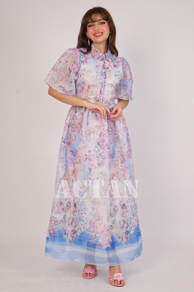 Floral print draped maxi dress المقاس:(XXL - 44)