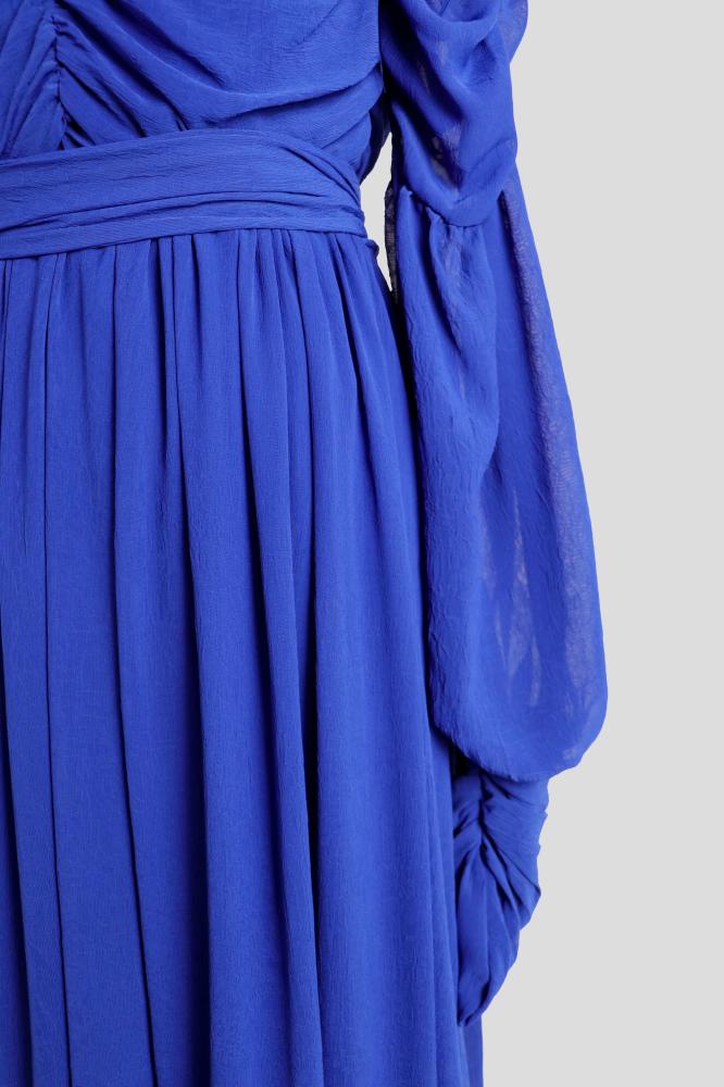 Blue solid draped dress المقاس:(L)