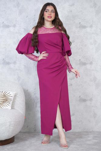 Purple Sequin Front Slit Maxi Dress المقاس:(M)