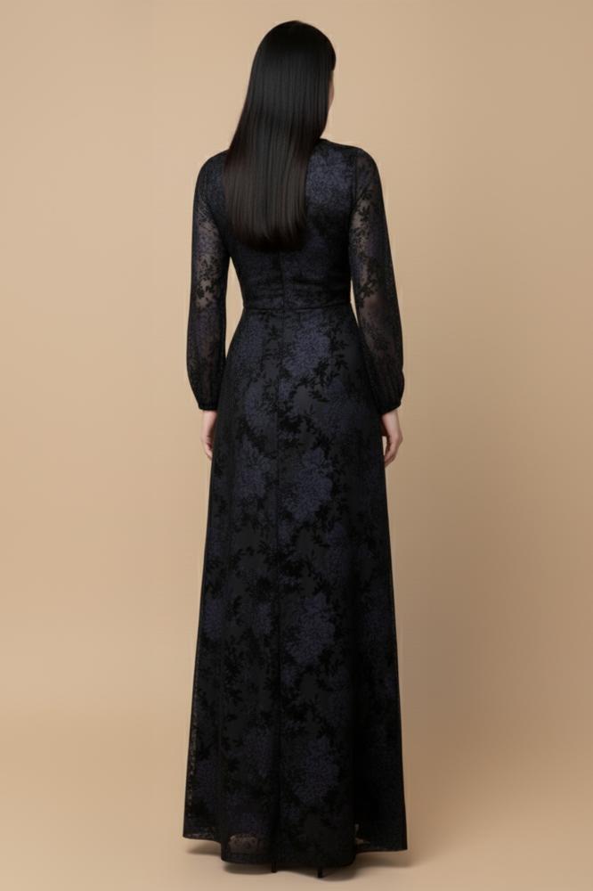 Floral print velvet dress with a knot at the waist المقاس:(M - 38)