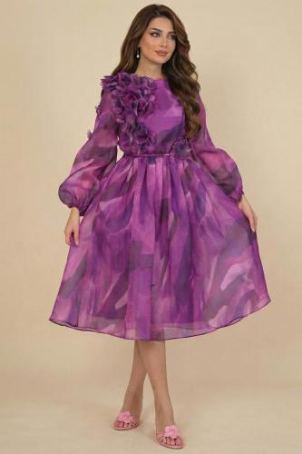Purple organza dress with rose appliqués المقاس:(XL - 42)