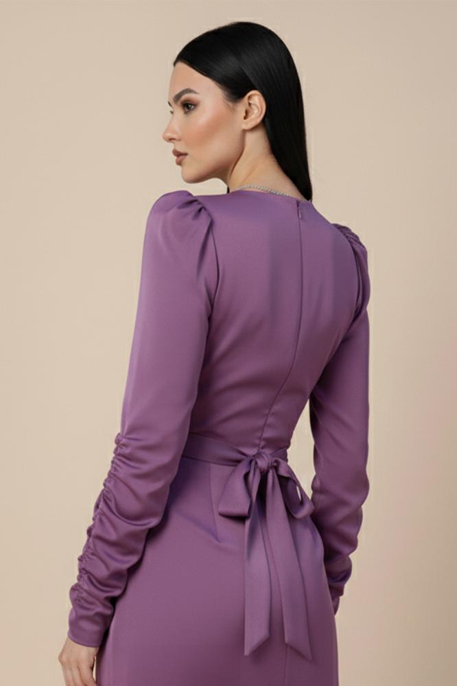 Purple Crystal Tassel Pleated Dress المقاس:(L)