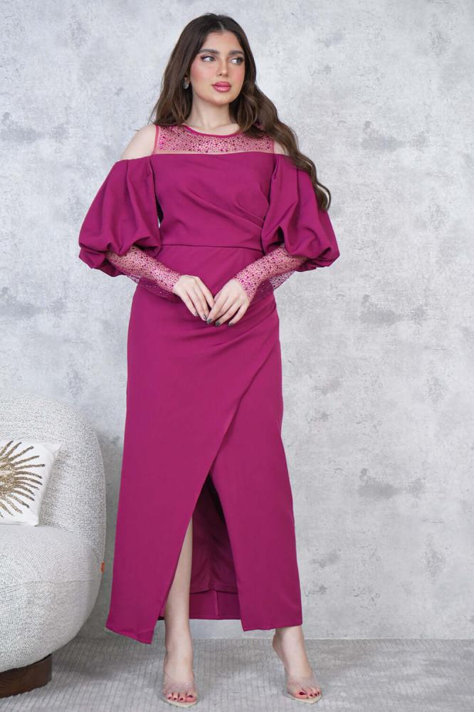 Purple Sequin Front Slit Maxi Dress المقاس:(M)