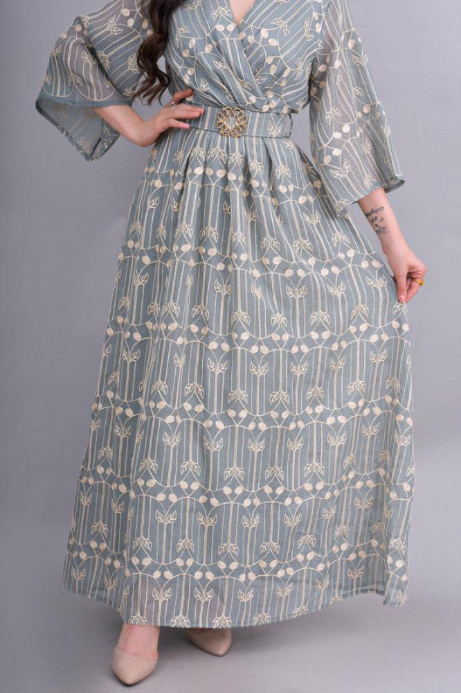 Tiffany Gold Embroidered Lace Dress المقاس:(S)