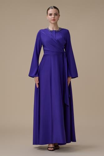 فستان بنفسجي طويل بقصة لف أنيقة المقاس:(XXL - 44)