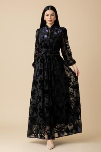 Floral Print Velvet Maxi Dress المقاس:(L - 40)