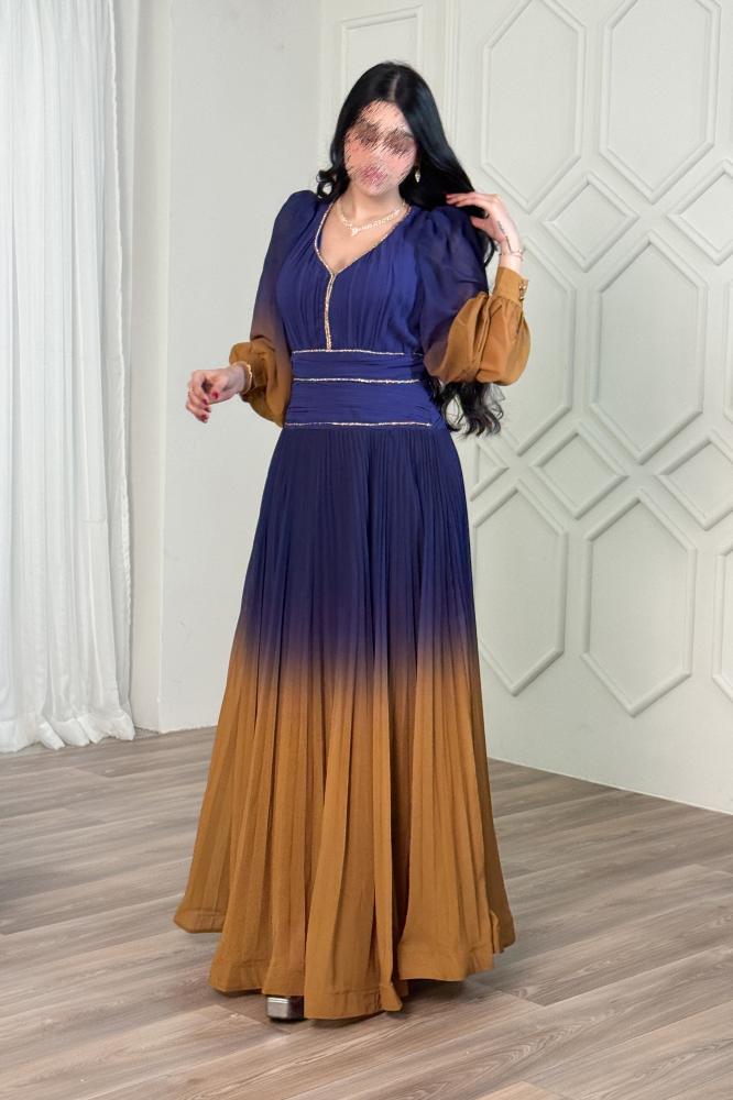 Purple Long Sleeve Chiffon Evening Dress المقاس:(L - 40)