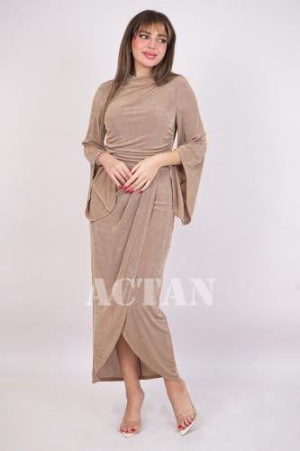 Khaki embellished draped bodycon dress المقاس:(L - 40)