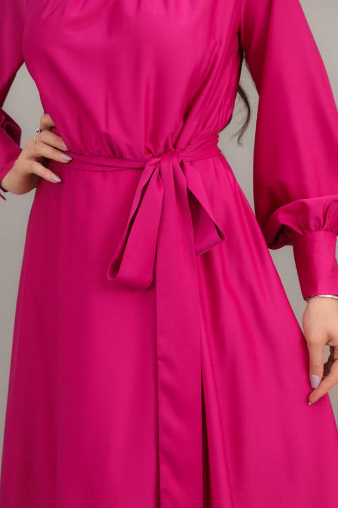 Fuchsia High Neck Overlapping Midi Dress المقاس:(L - 40)