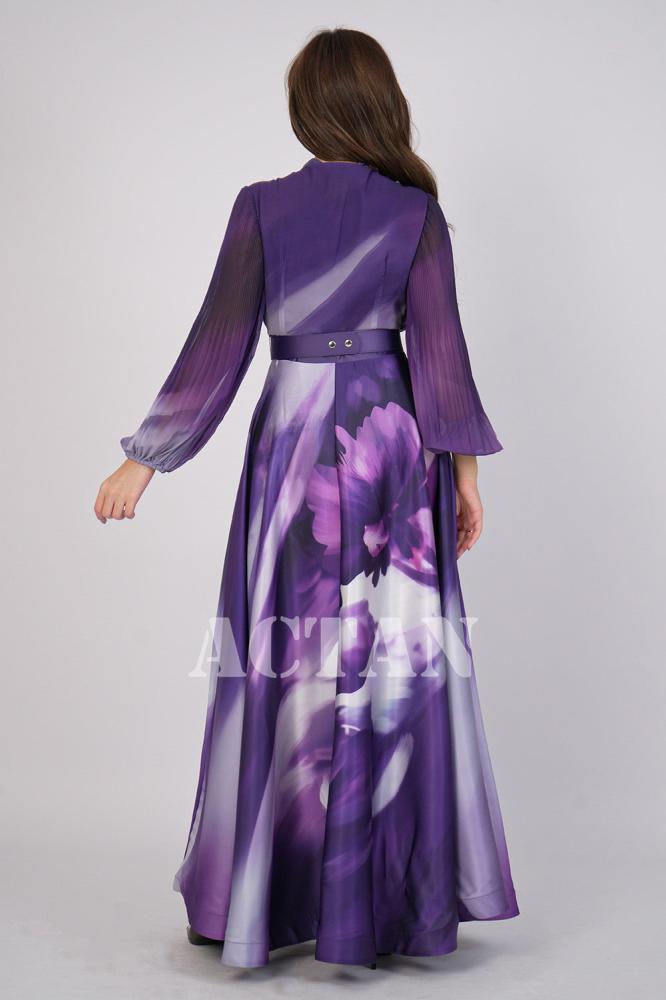 Purple Floral Print Maxi Dress المقاس:(M - 38)