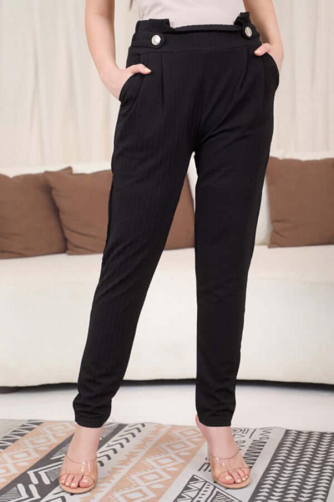 Black high waist button down pants المقاس:(L)