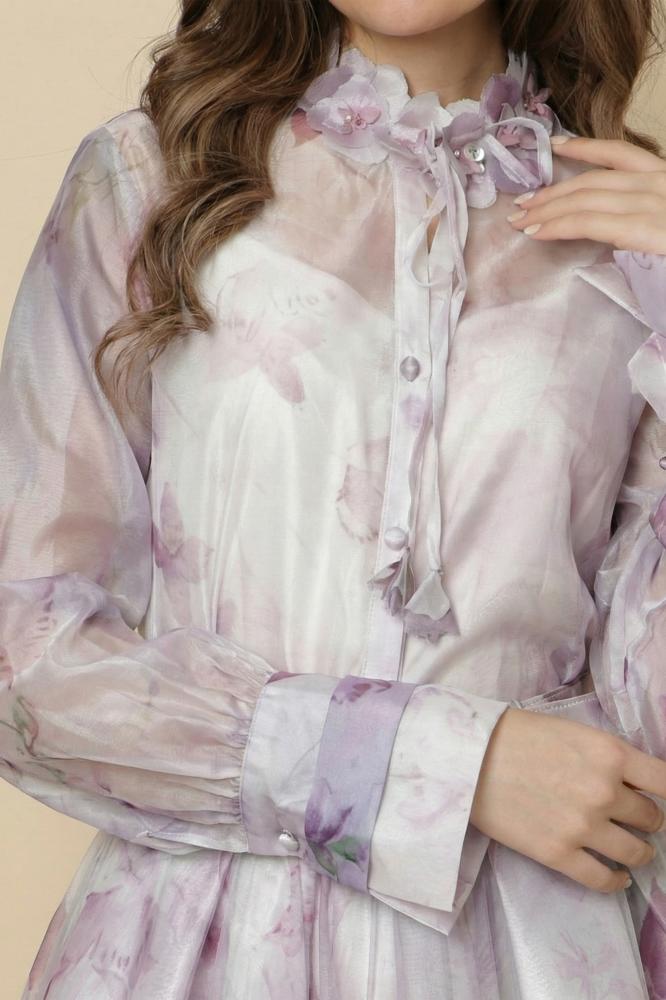Purple organza skirt and blouse set المقاس:(S - 36)