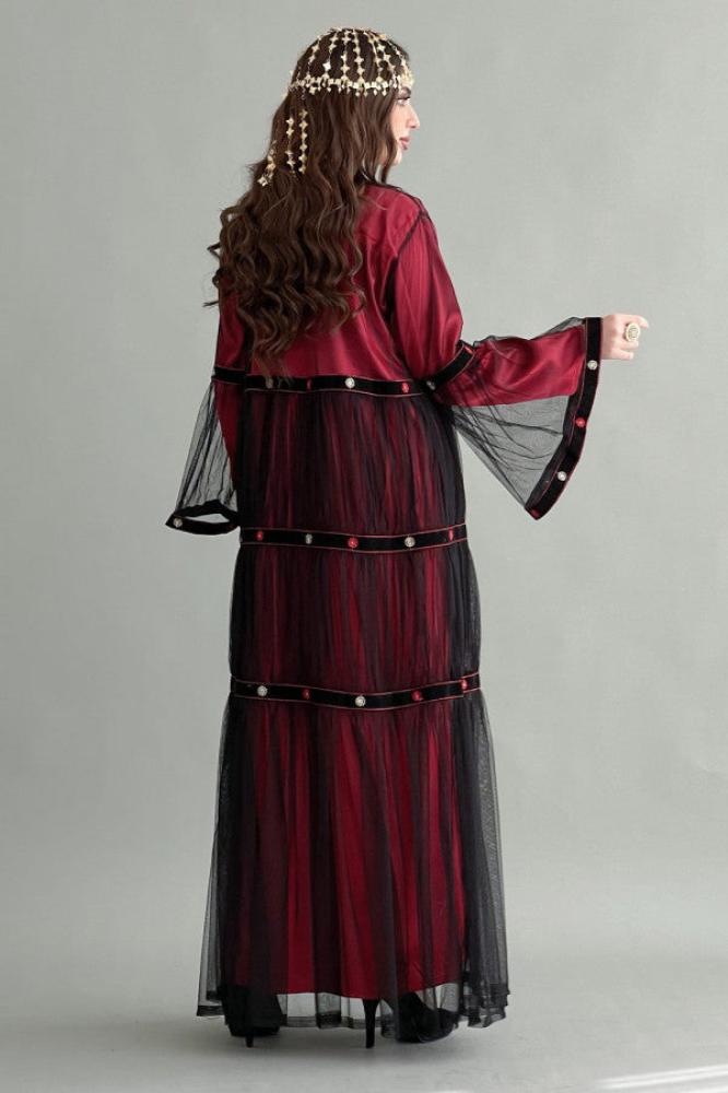 Two-piece embroidered traditional red jalabiya المقاس:(L)