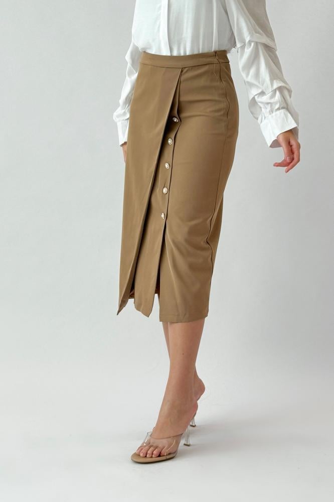 Beige Bazarir Lulu midi skirt المقاس:(L)