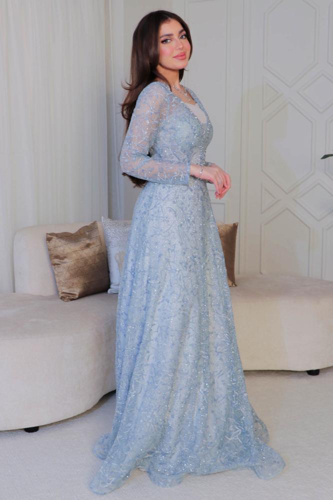 فستان سهرة طويل مزين بالفصوص المقاس:(3XL)