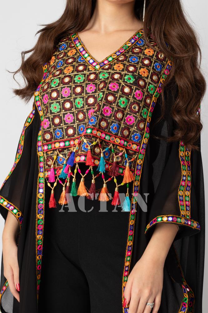 chiffon jumpsuit with fringe المقاس:(L)